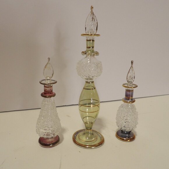 + Lot of 3 Vintage Egyptian Spaggetti String Perfume Bottles Hand Blown - Picture 1 of 7